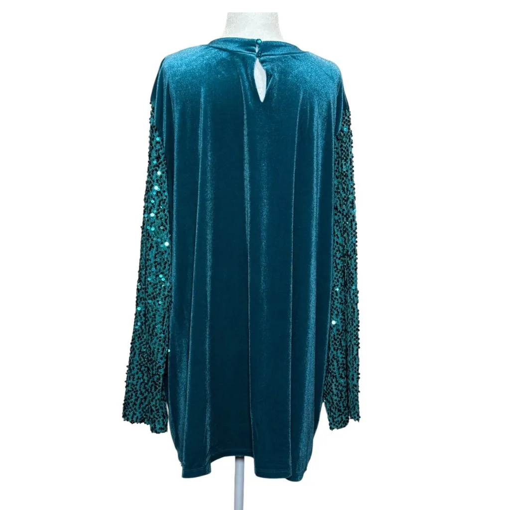 NEW Blue Sequined Velvet Long Sleeve Elegant Dress Womens Plus Size 26/28 Roaman - Image 5