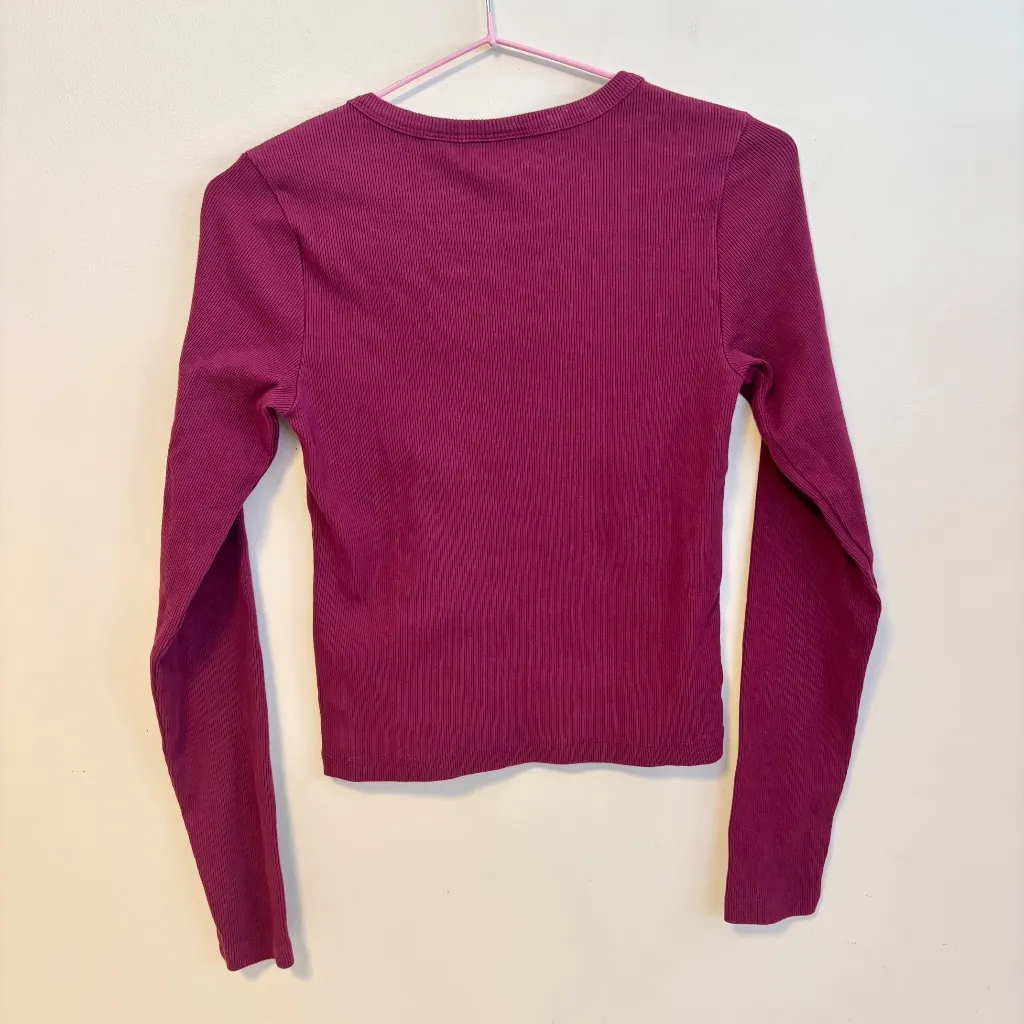 Anthropologie Maeve High Neck Crew Ribbed Long Sleeve Top Maroon Womens Small - Image 3