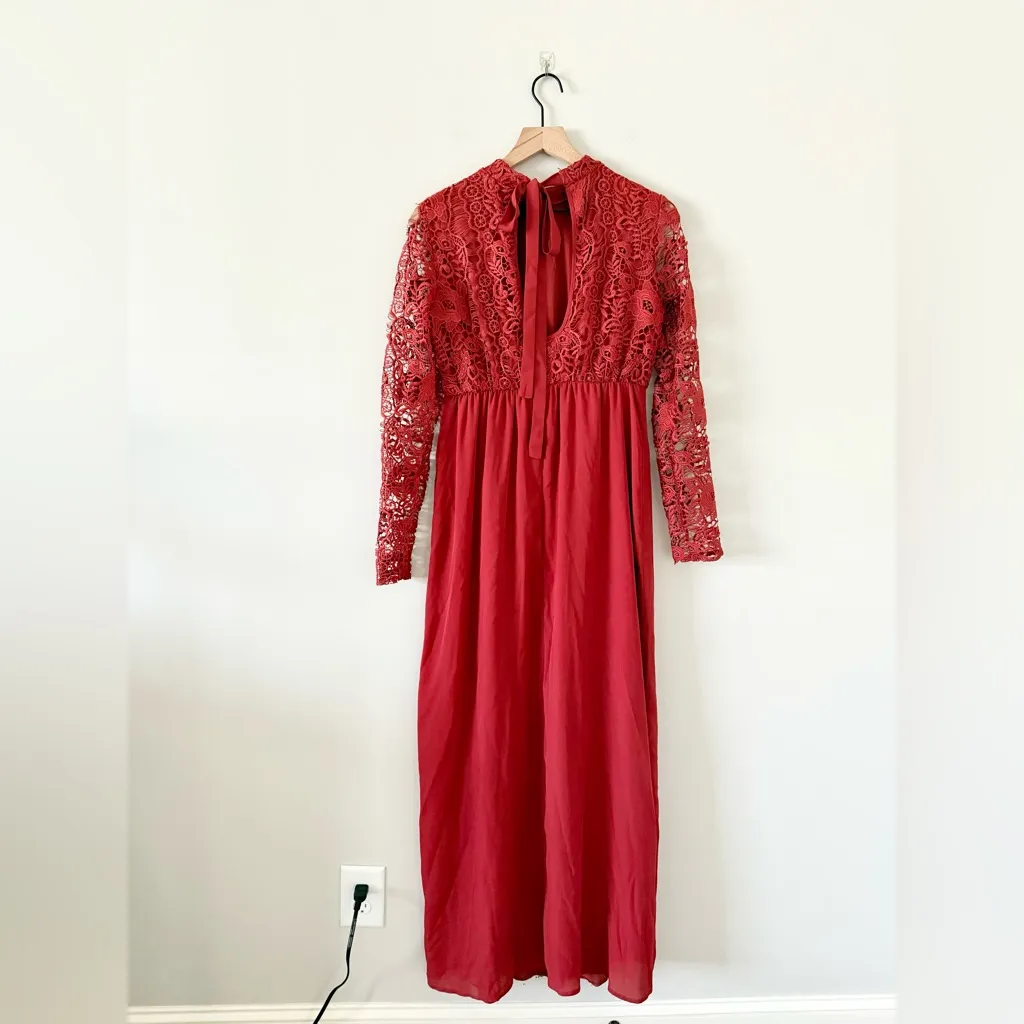 ASOS Long Sleeve Lace Top Maxi Dress in Dark Orange Size L - Image 4