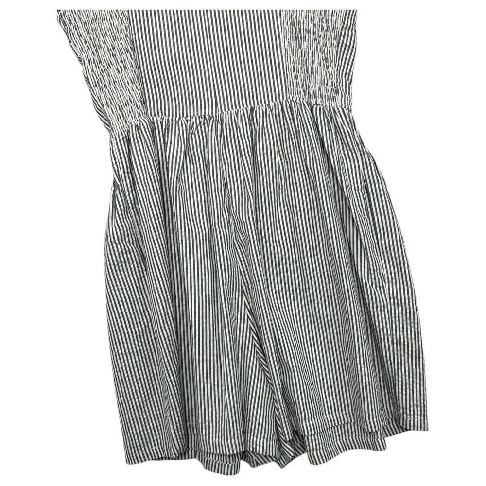 New Trashy Diva Romper Womens 8 Blue White Seersucker Pin Up Striped Retro 70s - Image 10