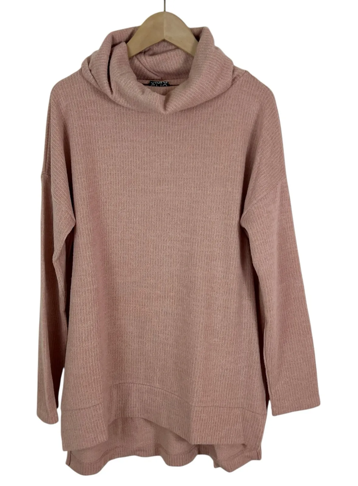 Clara Sun Woo Light Blush Pink Waffle Knit Cowl Neck Sweater Size Medium - Image 1