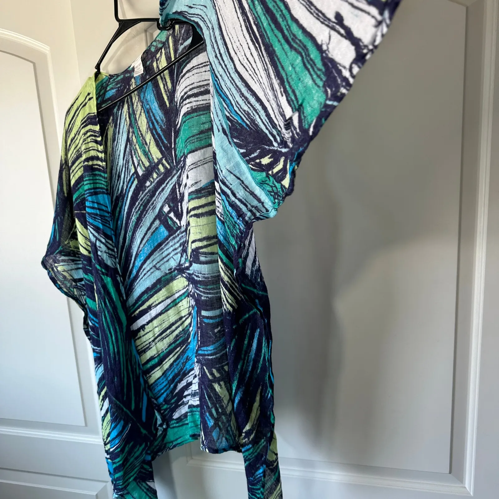 Chico's‎ Linen Kimono Open Wrap Top Palm Print Foliage Cover Up Beach One Size - Image 3