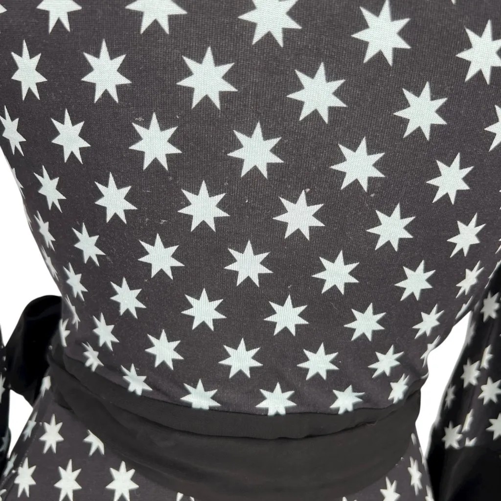 Diane Von Furstenberg Taurus Star Print Silk Wrap Dress Black Pale Blue Size 6 - Image 6