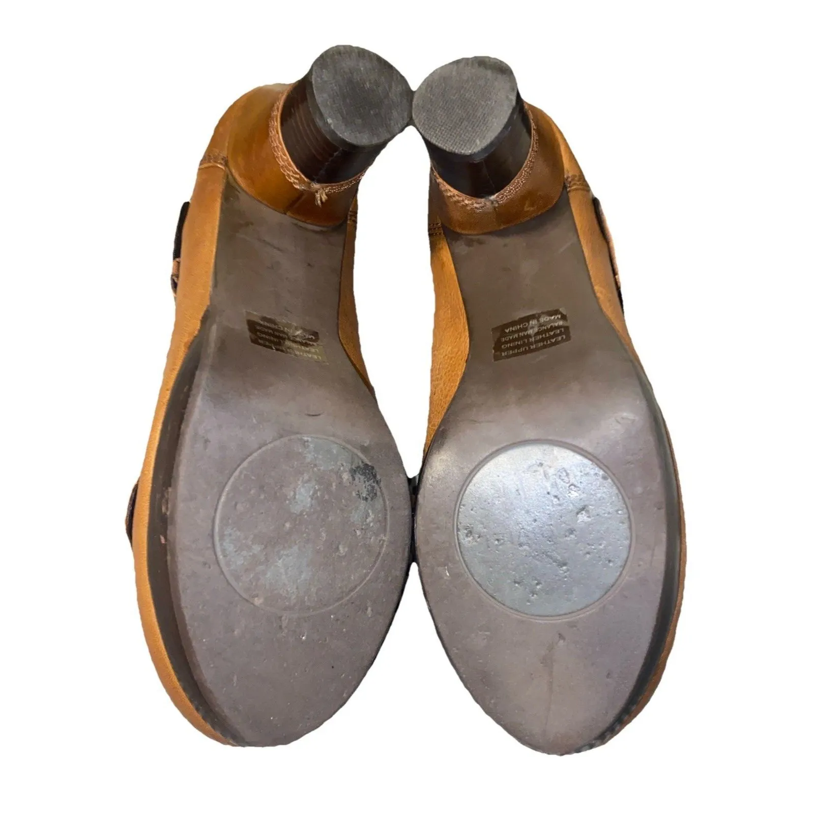 Anthropology Women’s Brown Leather Buckle Retro Styled Bivel Cone Heel Shoes 8.5 - Image 9