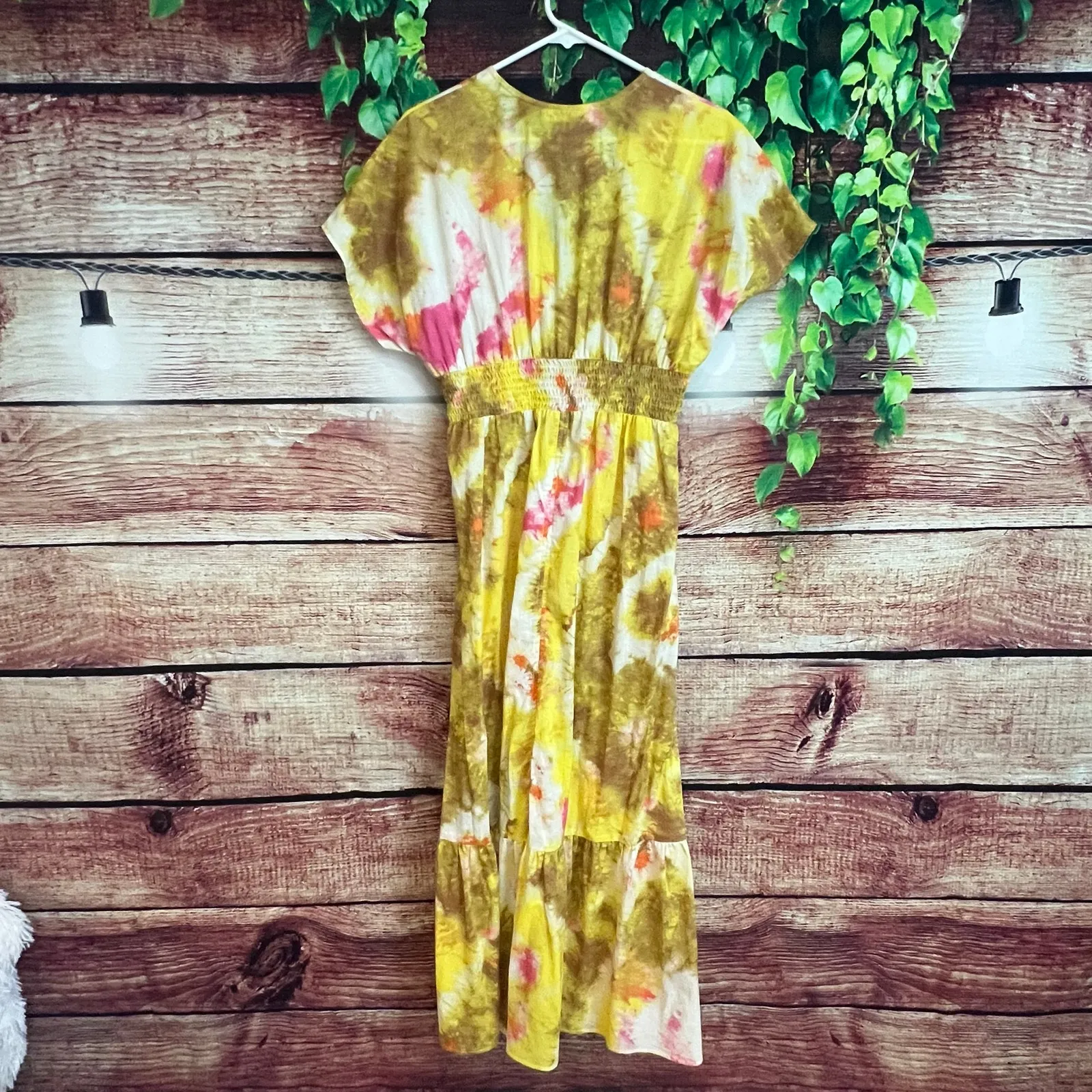 Tie Dye Tiered Maxi Dress 100% Crafted Indian Cotton Short Sleeve Boho Sundress - Image 6