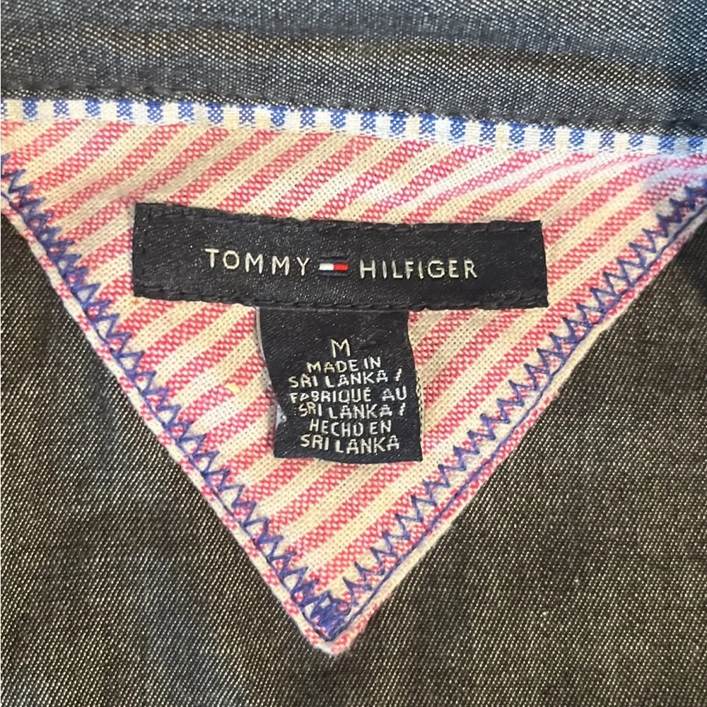 Tommy Hilfiger Dark Wash Lightweight Denim Collared 3/4 Sleeve Shirt Dress Sz M - Image 7