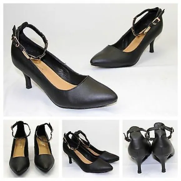 Leuven Alexander black pointed ankle strap heels Size 5.5 - Image 2