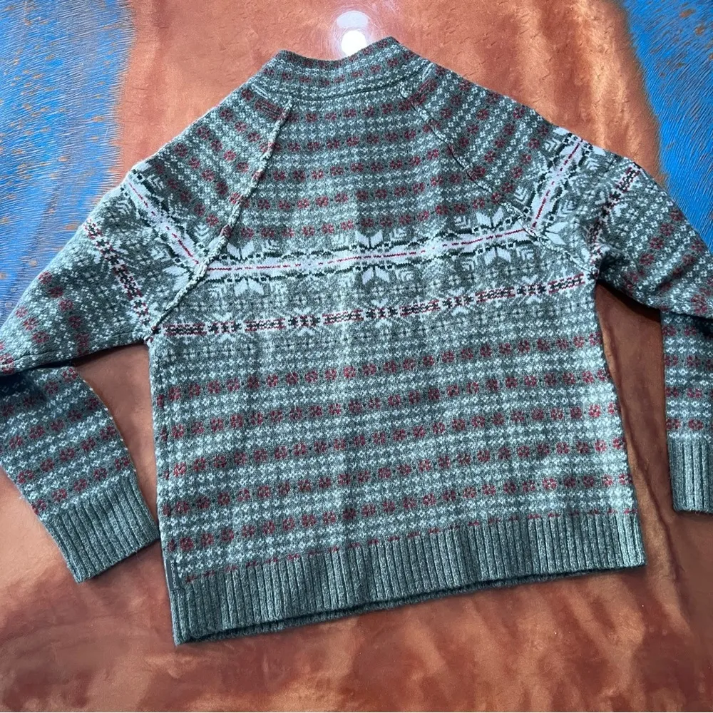 Woolrich Fair Isle Lambswool Sage Pull over zip sweater small petite green - Image 3