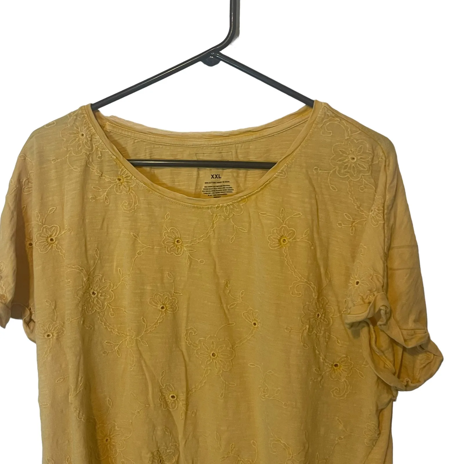 Sonoma Women's Plus Size‎ XXL Yellow Embroidered Floral Short Sleeve Top - Image 2