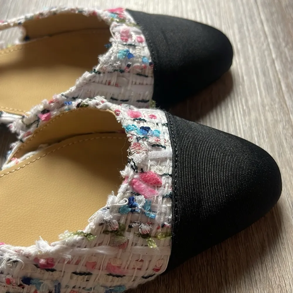 Multicolor Tweed Slingback Sandals Size 7 White - Image 12