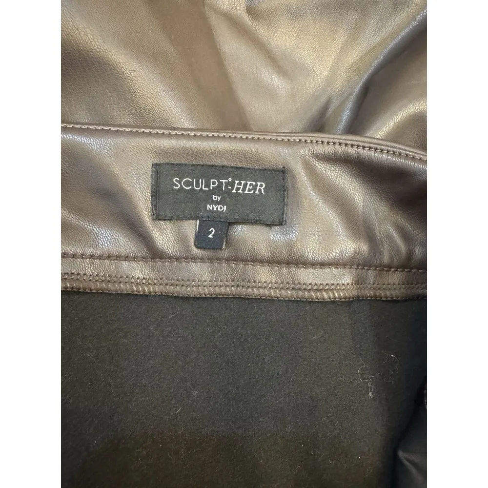 NYDJ Women's Aline Skirt Vegan Leather Size 2 Lift Tuck‎ Technology Cordovan - Image 6