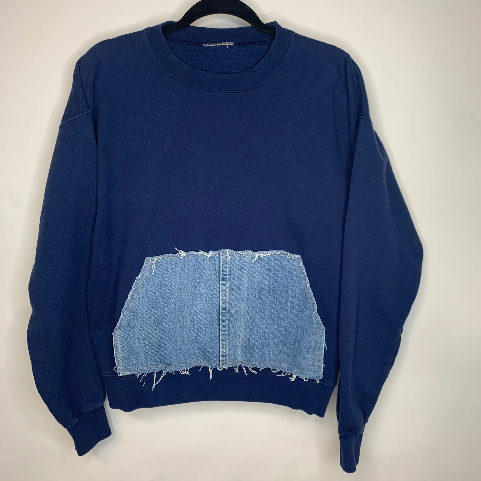 Vintage Blue Crewneck Sweatshirt Denim Pocket Sz Medium Reworked - Image 5