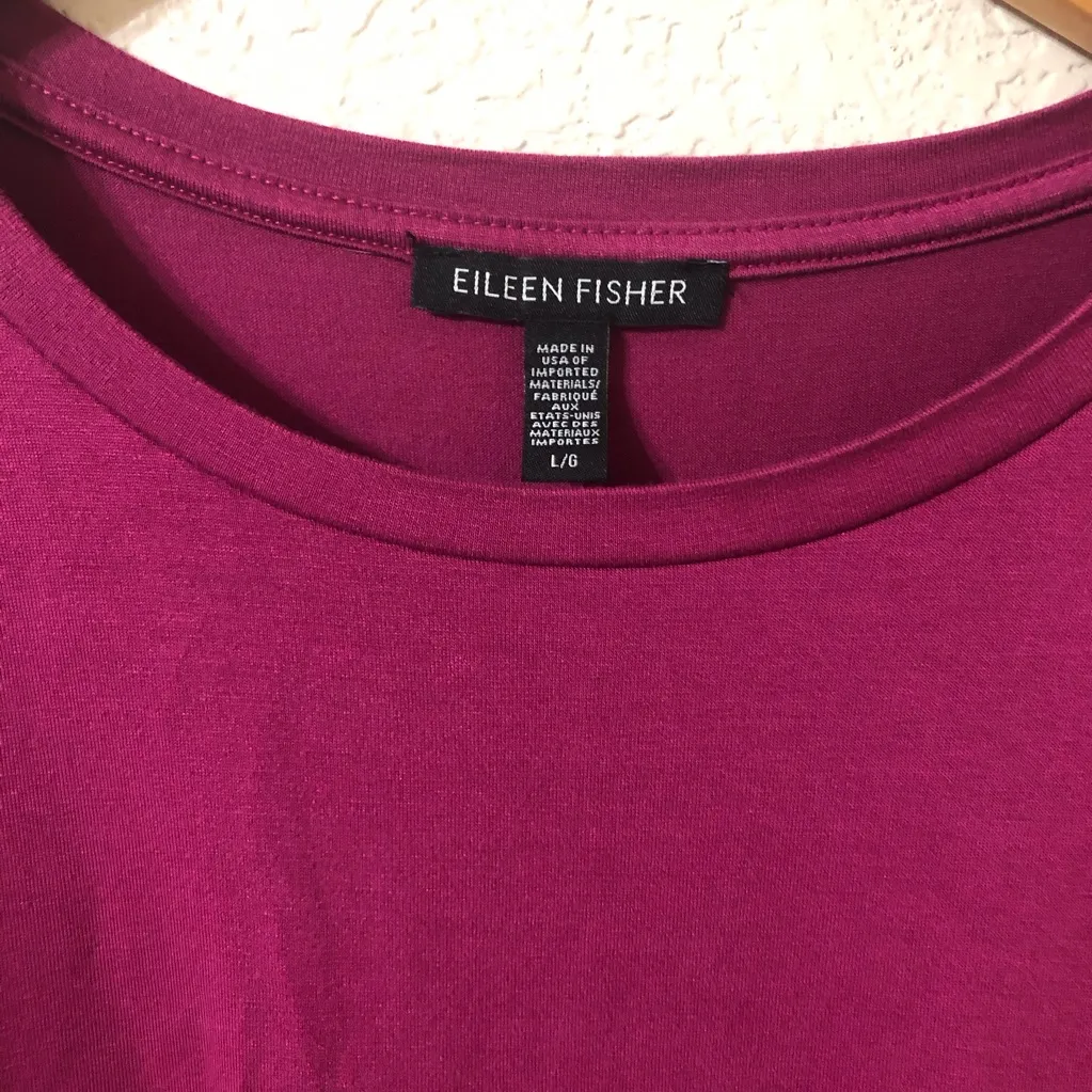 Eileen Fisher Crew Neck Boxy Dress in Berry Magenta - Size Large - Image 3