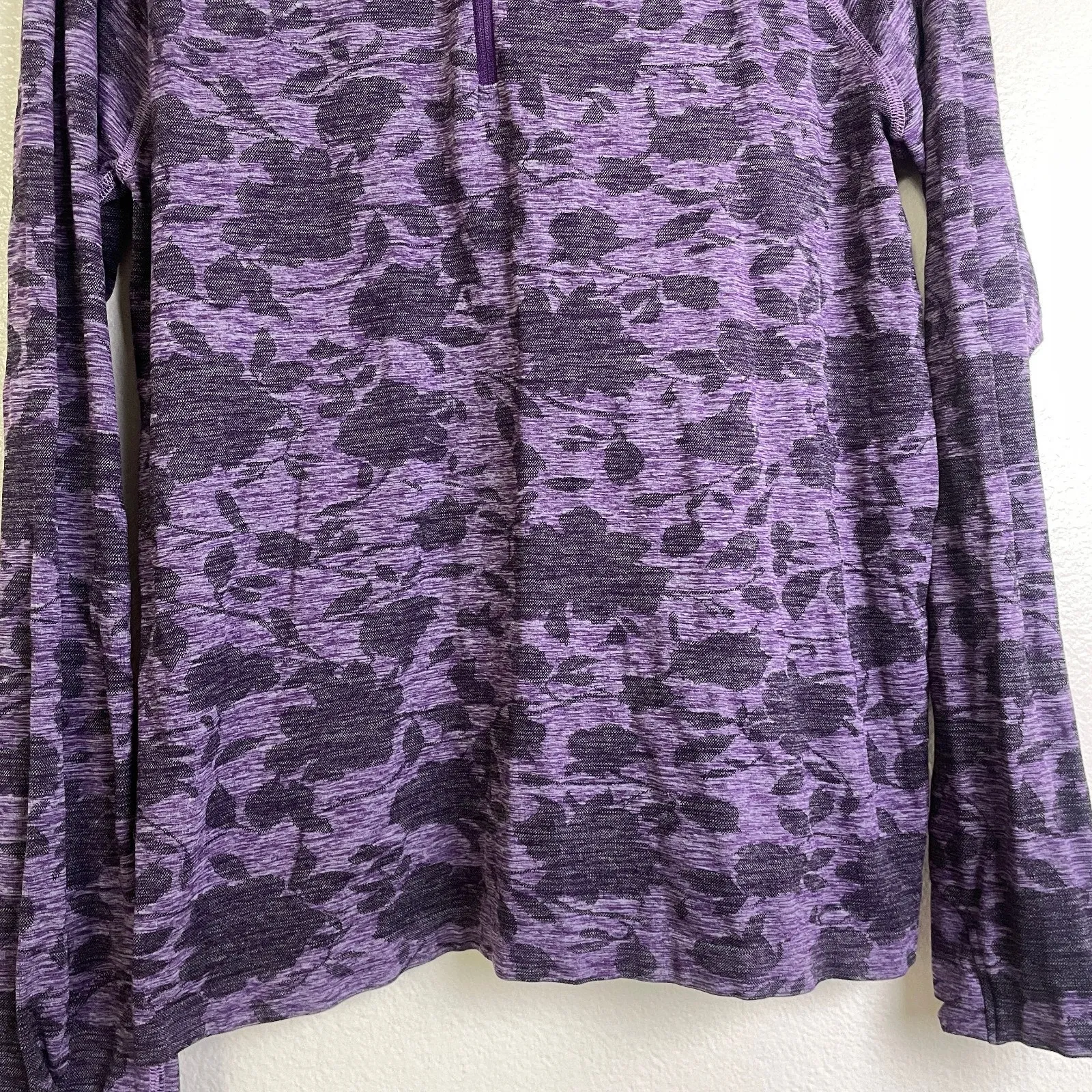 Athleta Momentum Long Sleeve Top Womenx XL Purple Zip Floral Run Jog Gym Workout - Image 4