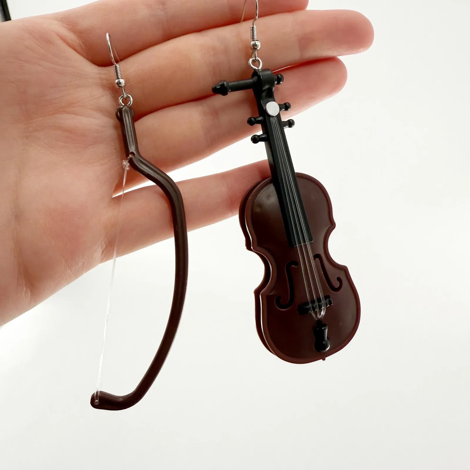 Violin Earrings, Musical Instrument Violinist, Meme, Musician, Quirky Statement Brown - Image 3