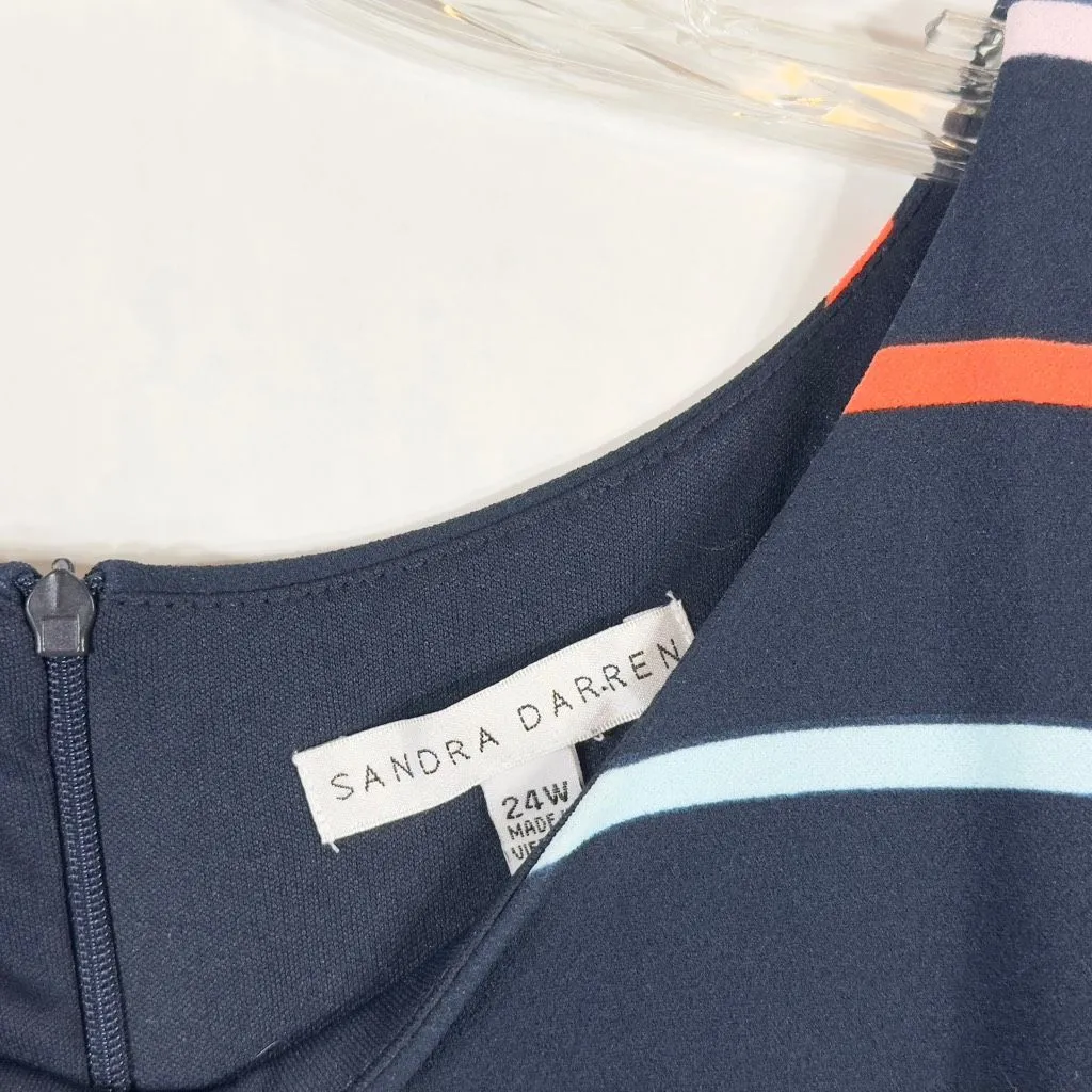 Sandra Darren Plus Size 24W Dress A Line Navy Blue Striped Sleeveless‎ Knee 209 - Image 7