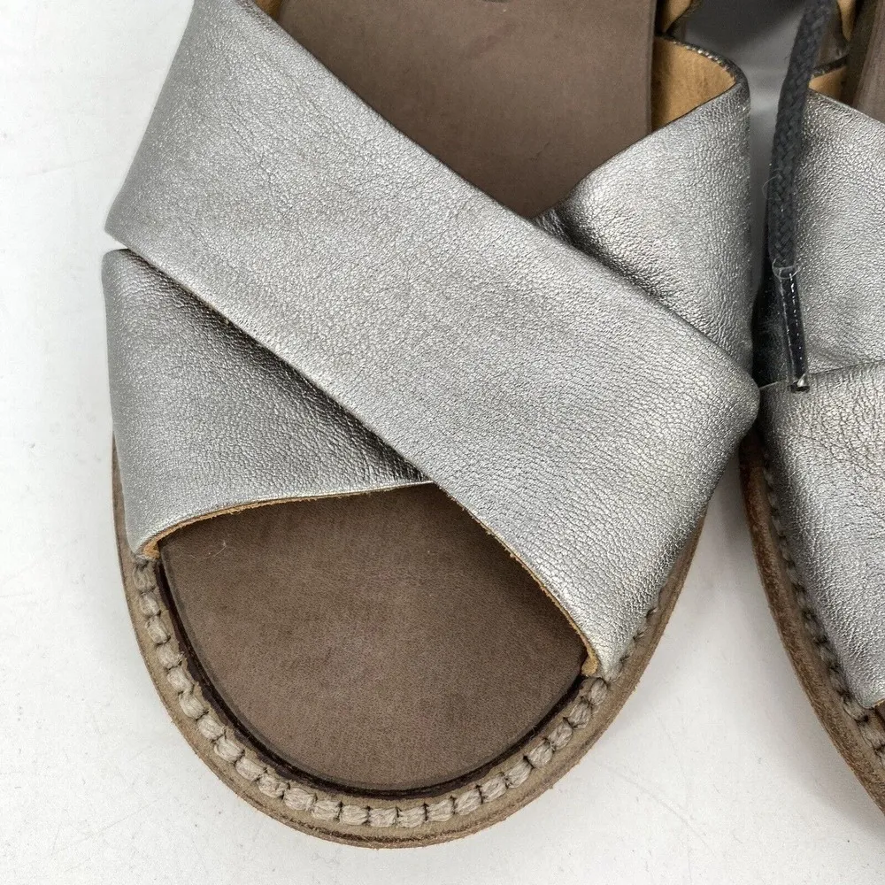 P. Monjo Roman Style Slingback Sandals Lace Up Silver Tan Leather Womens Size 36 - Image 7