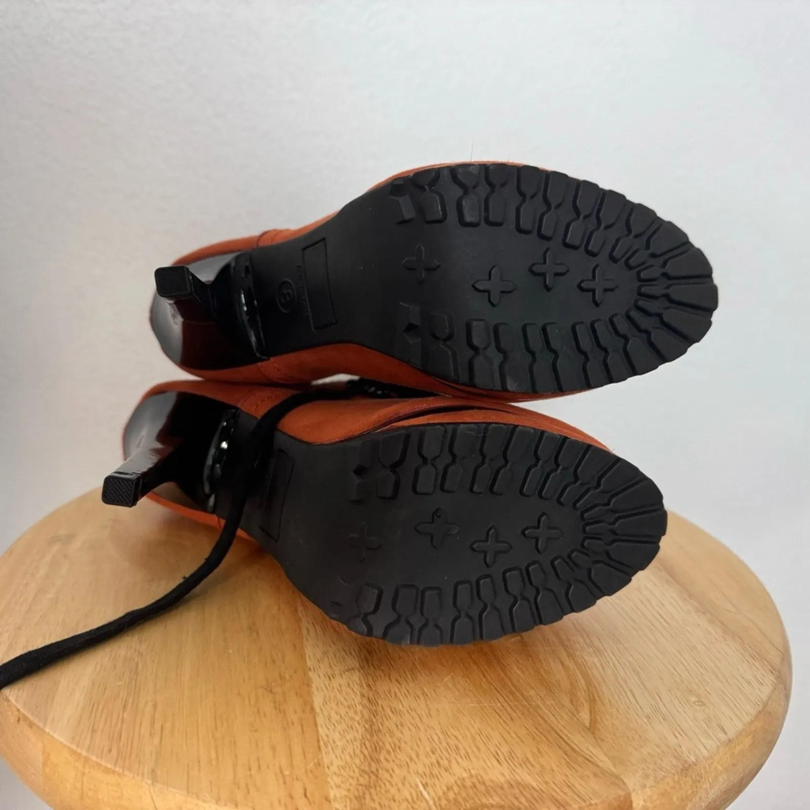 2010s Indie Sleaze Stiletto Hiking Style Boots Orange Size 8 Heels Platform - Image 6