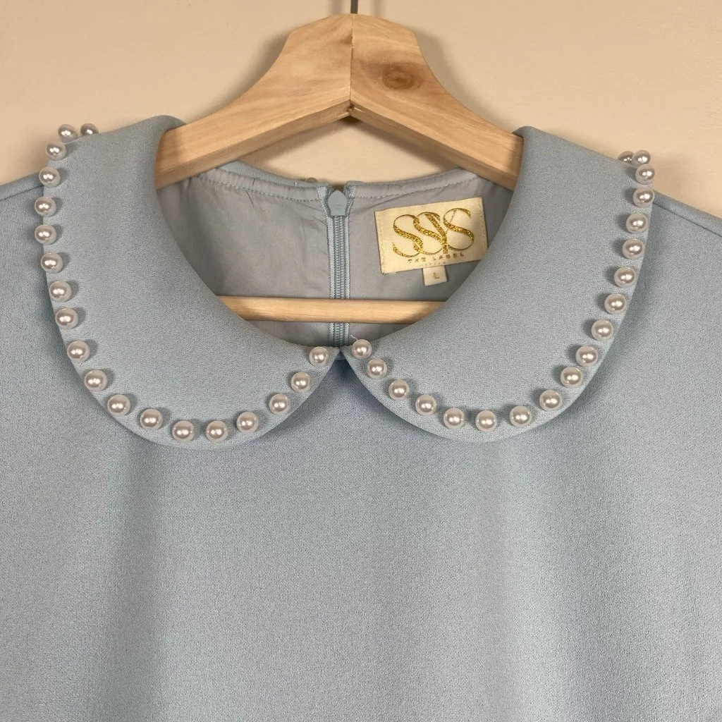 SSYS The Label The Stella Pearl Sleeve Dress In Pastel Blue Size L Party Holiday Size L - Image 5