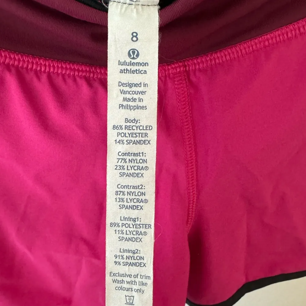 • Lululemon Athletica • Women’s Speed Up Shorts pink black Size 8 - Image 4