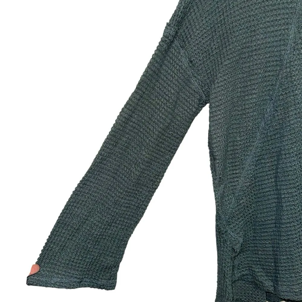 Umgee Teal Waffle Knit Pullover Sweater Top Hi-Low Hem Oversized Fit Size M - Image 2