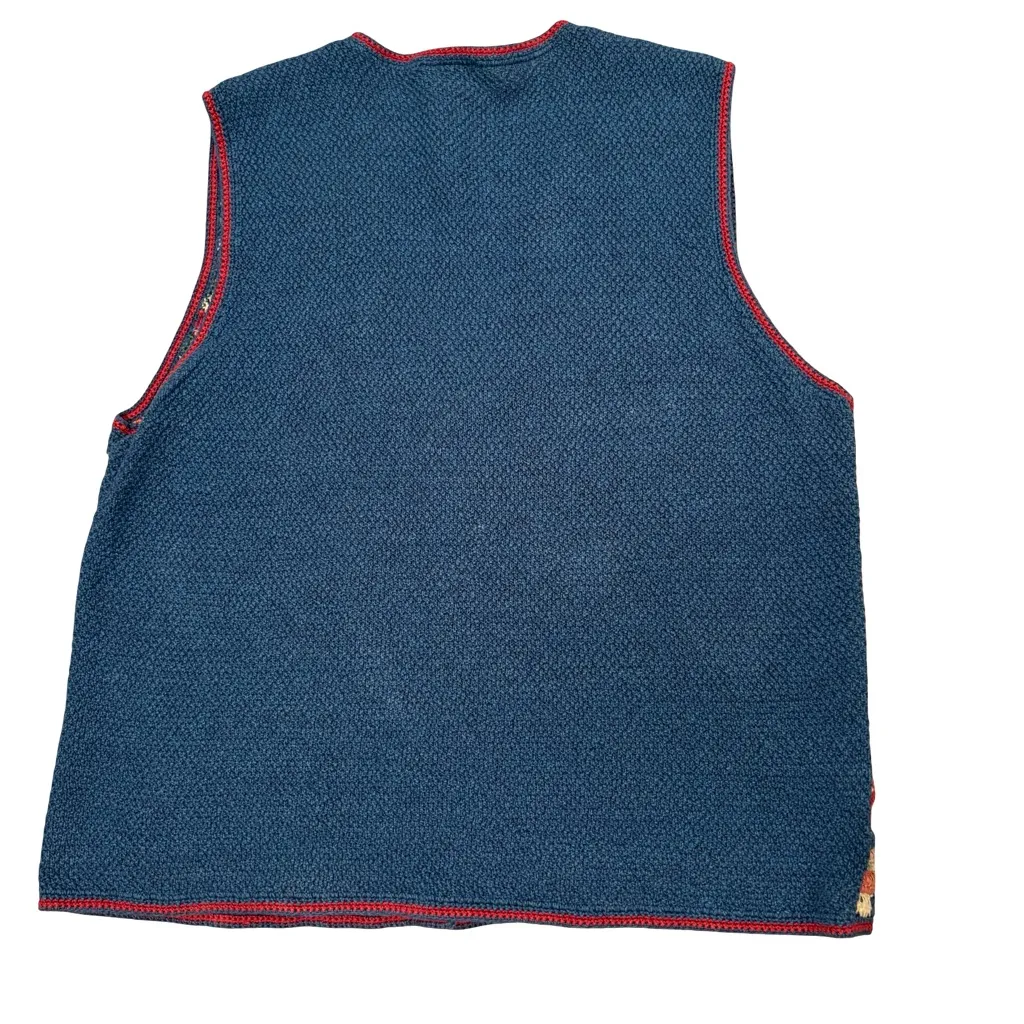 Koret Vintage Retro Hand Knitted Patchwork Sweater Vest, Sz M Blue Size M - Image 10