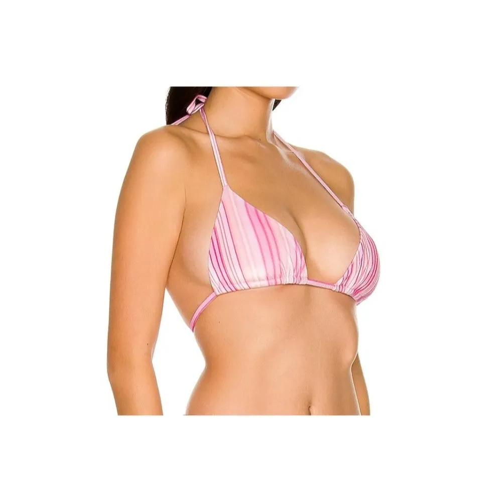 Frankies Bikinis Tia Velvet Bikini Top Halter Tie Back Solar Stripe Pink XXL - Image 2