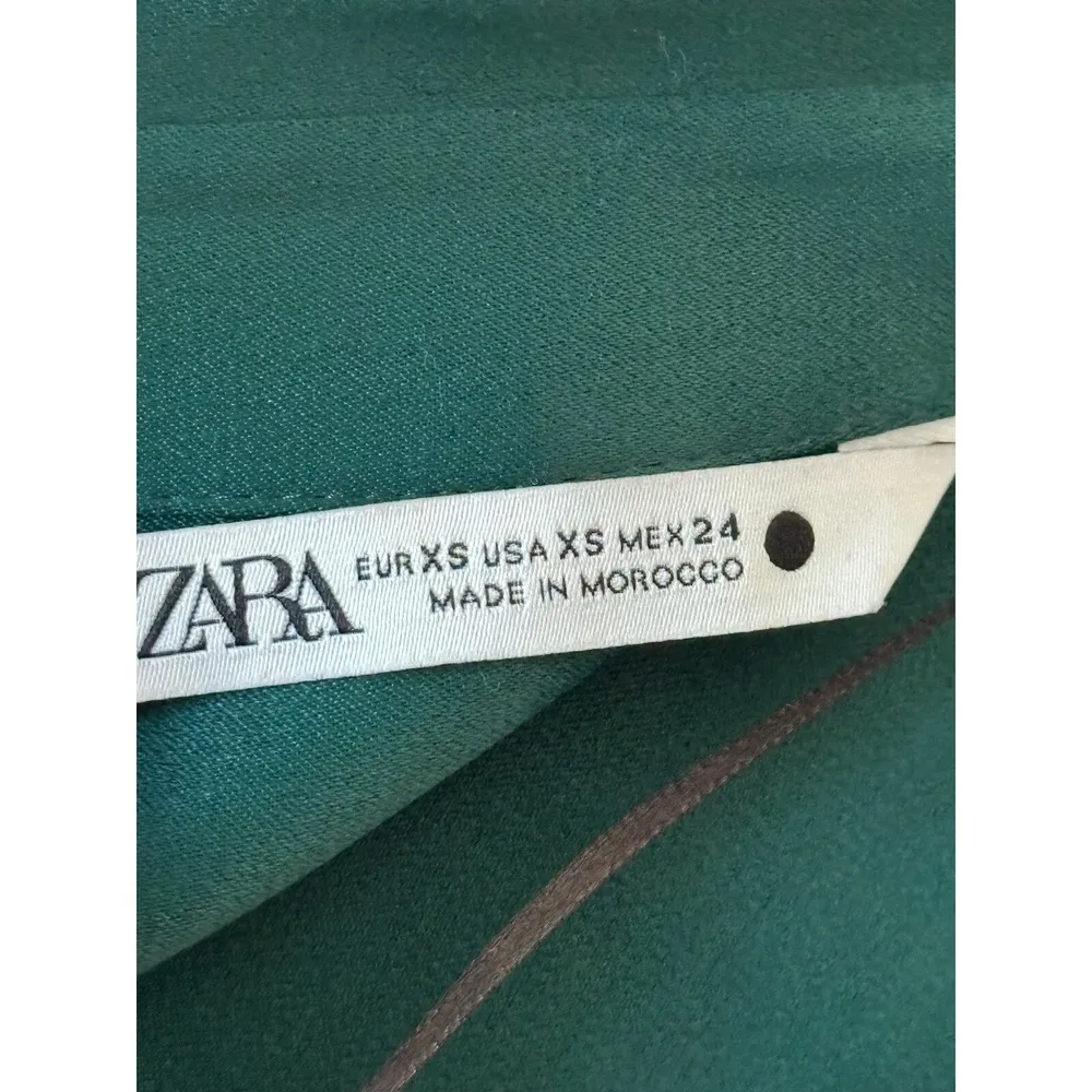 Zara Green Satin Wrap Dress Long Sleeve Midi Career Cocktail XS - Image 3