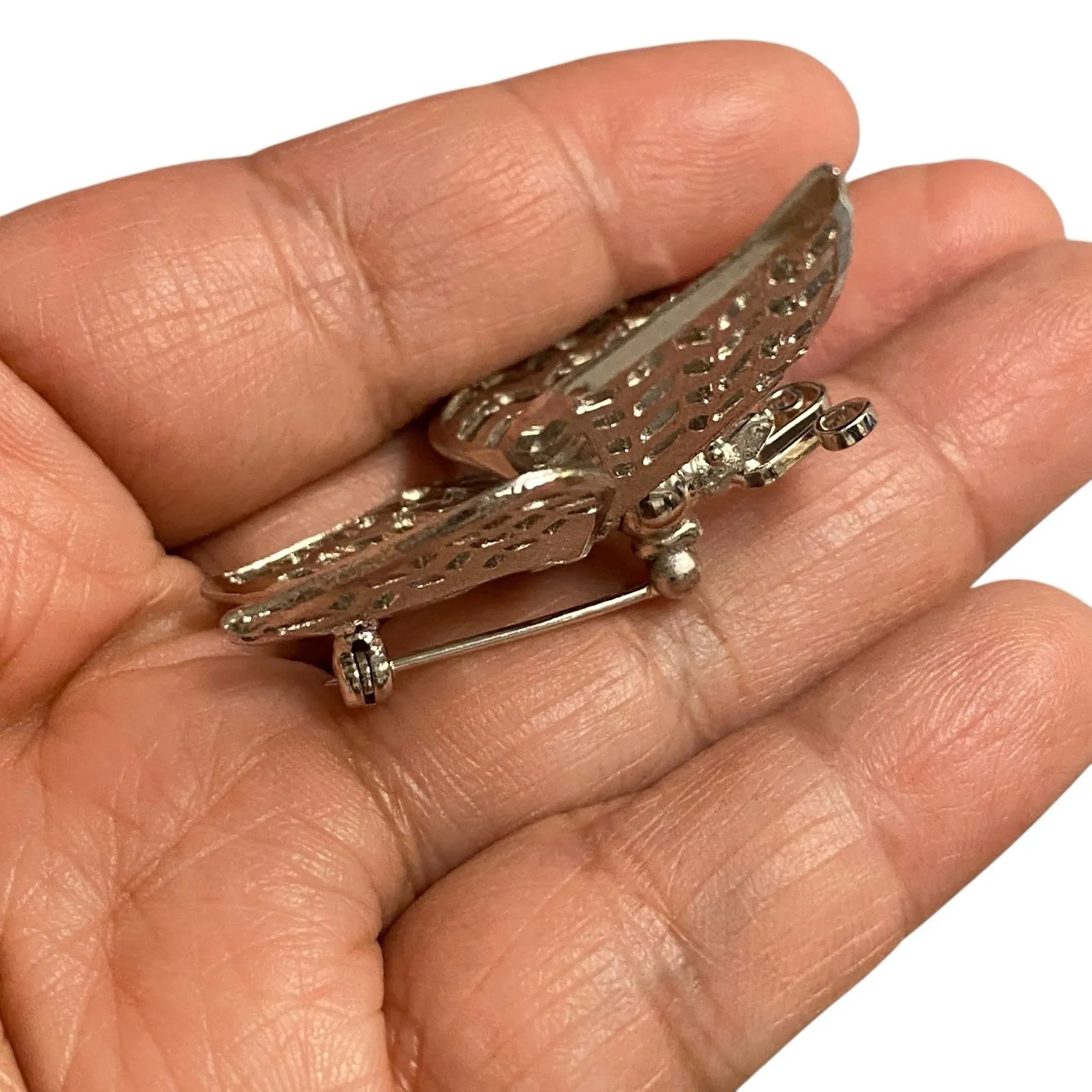 VENDOME Vtg Butterfly Brooch Pin Articulated Wings movable Silvertone Old Money - Image 3