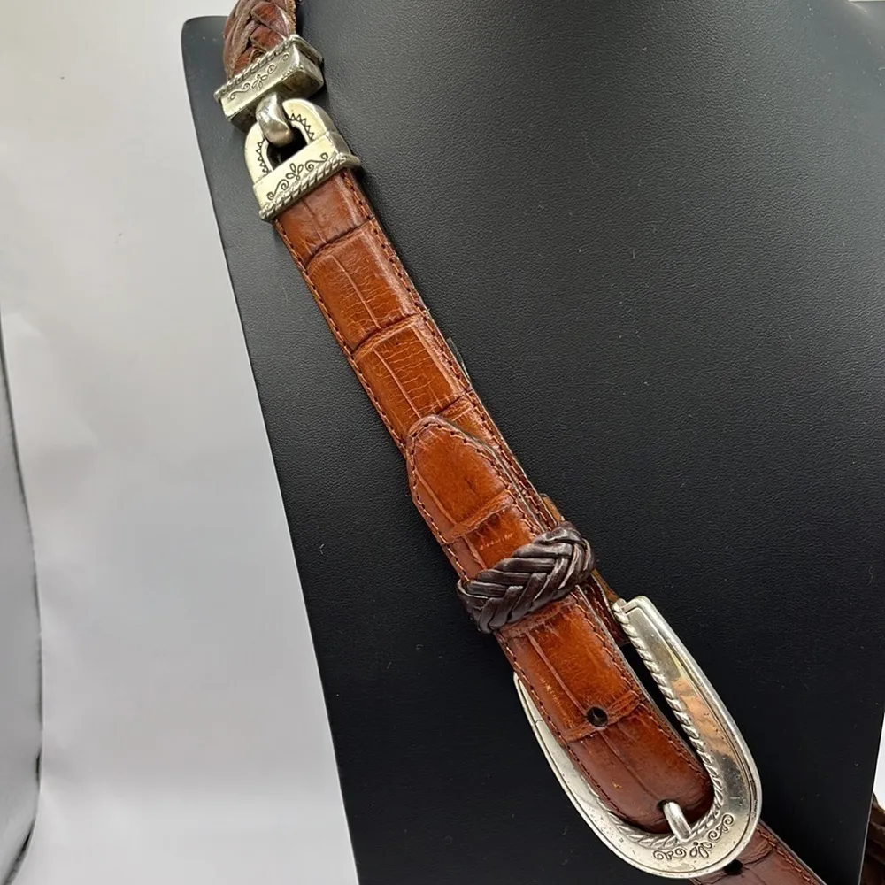 Vintage Brighton Two Tone Brown Leather and Leather Braid Size M 30 - Image 3