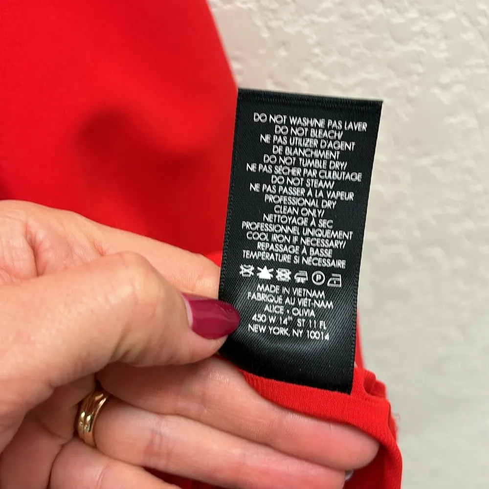 Alice + Olivia Ember Peplum Fitted Dress in Cherry Size 8 Mini Cap Sleeve Red - Image 7