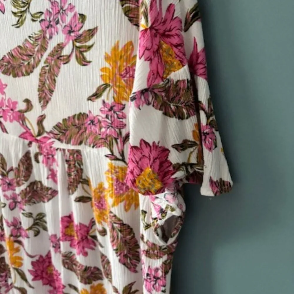 Kori Pink Gold Floral V Neck Flutter Sleeve Tunic Blouse Top Size XL - Image 5