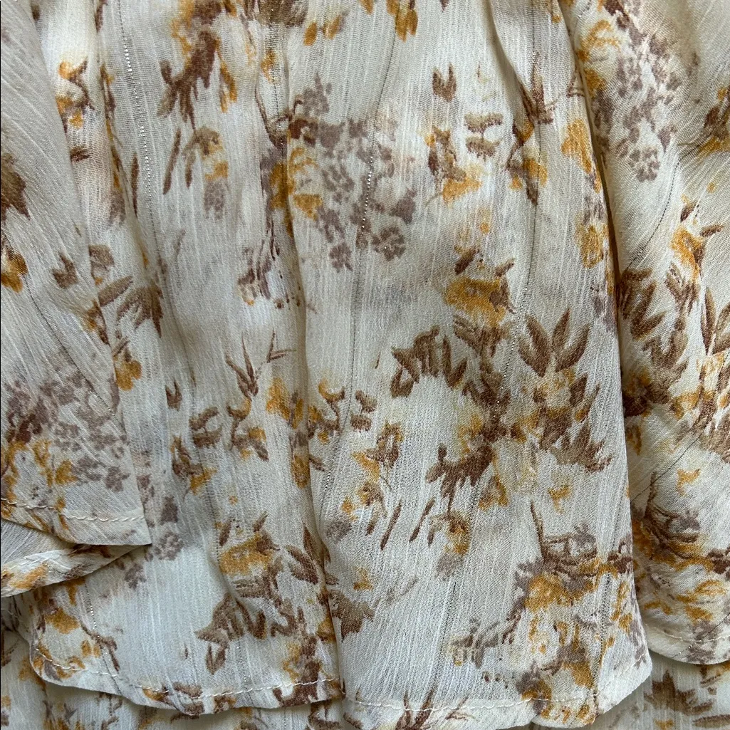 Angel Biba Floral Ruffle Jumpsuit in Cream and Brown - Image 4