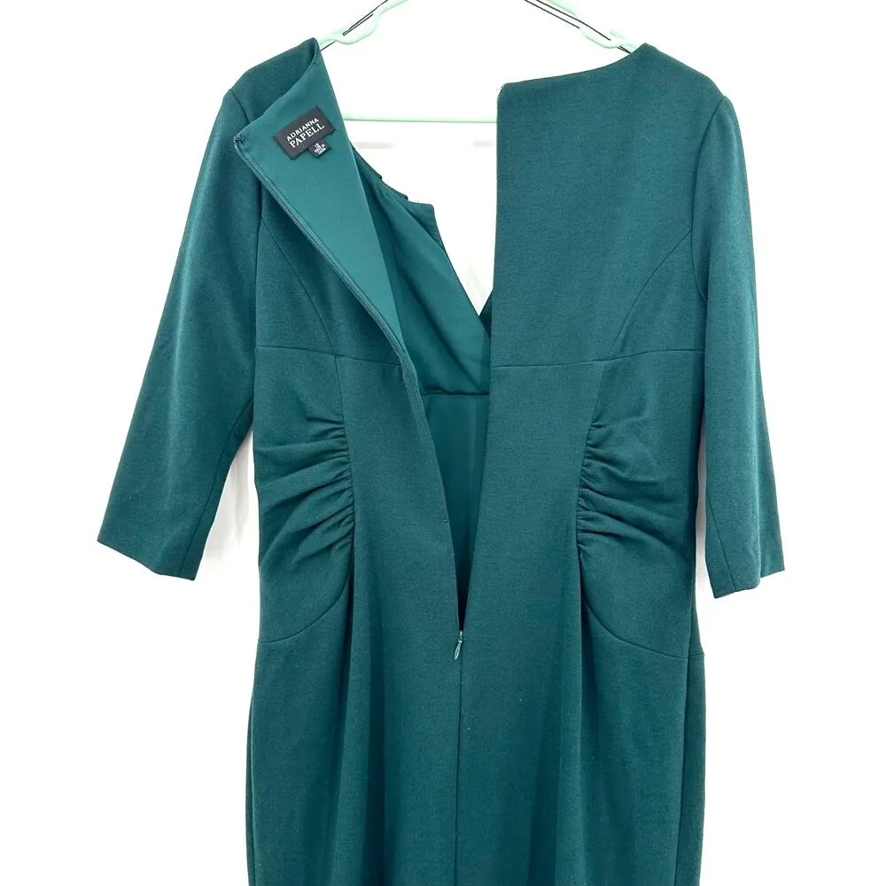 Adrianna Papell Sz 12 Dress Teal Ruched Ruffle Layers Short Sleeve Sheath Formal - Image 4
