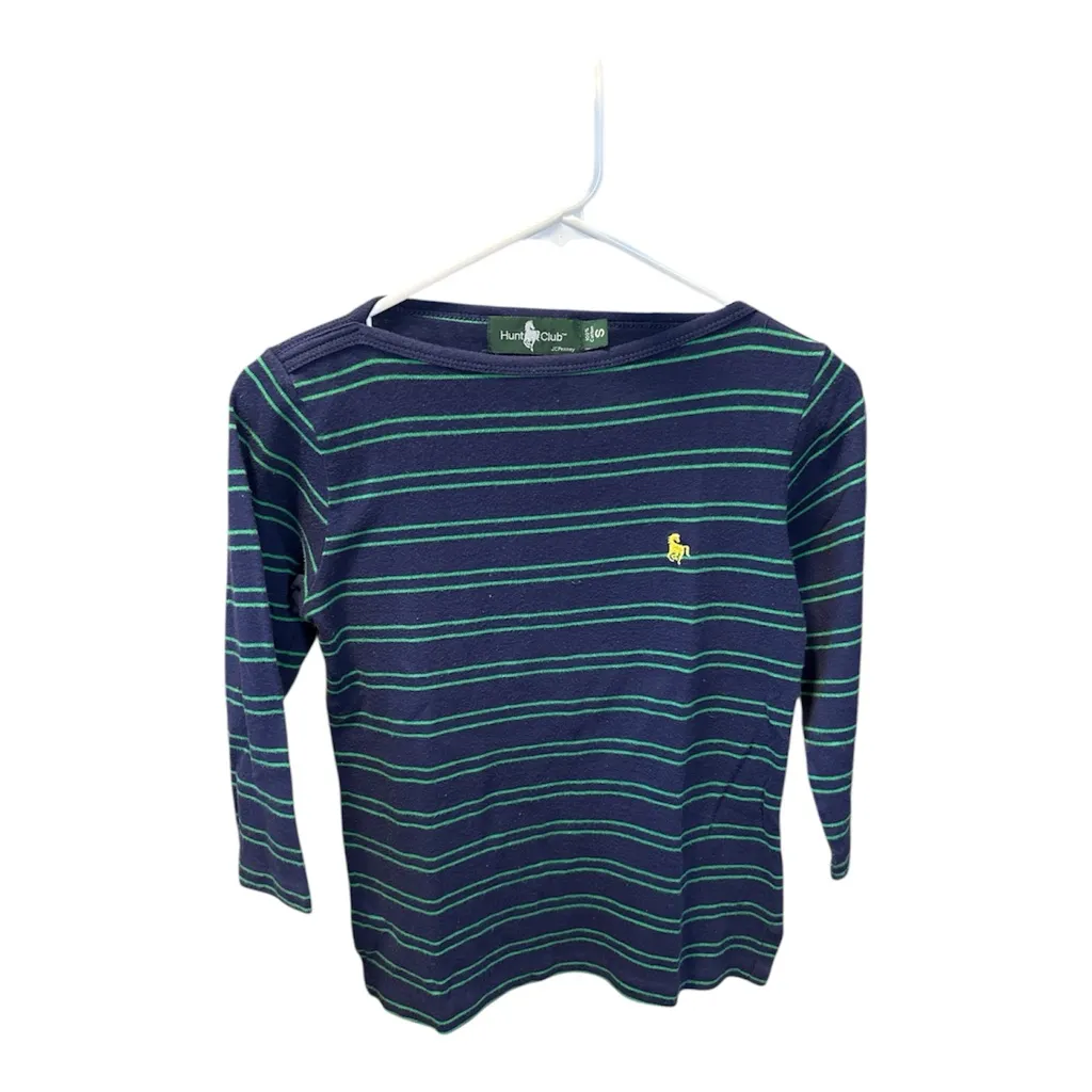 Vintage Hunt Club Navy & Green Striped Long Sleeve Top | Size Small - Image 2