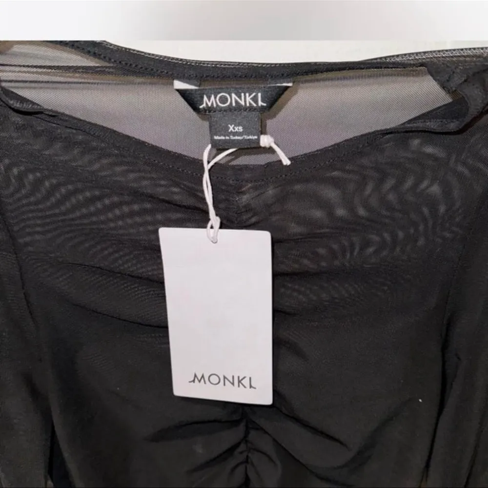 ASOS Monki long sleeve mesh top with gather front in black - Image 5