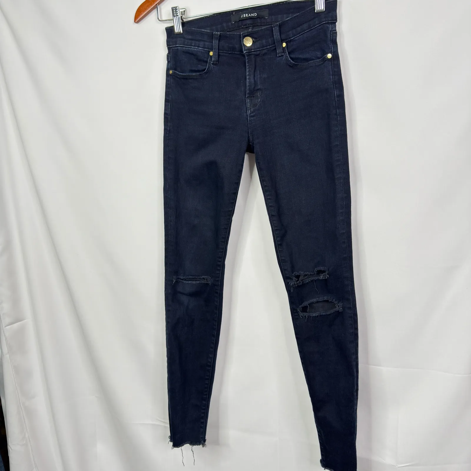 J Brand Skinny Jeans Women's Black Distressed Ripped High Rise Raw Hem Size 25 - Image 7