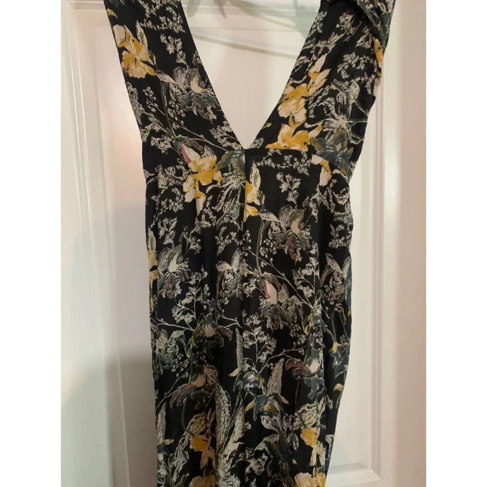 Free People Black Twisted Floral Halter Jumpsuit Size 6 Plunge Open Back‎ Crop - Image 4