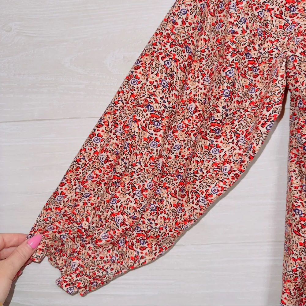 Universal Threads Universal Thread Orange Red Long Sleeve Relaxed Square Neck Blouse Top - Image 3