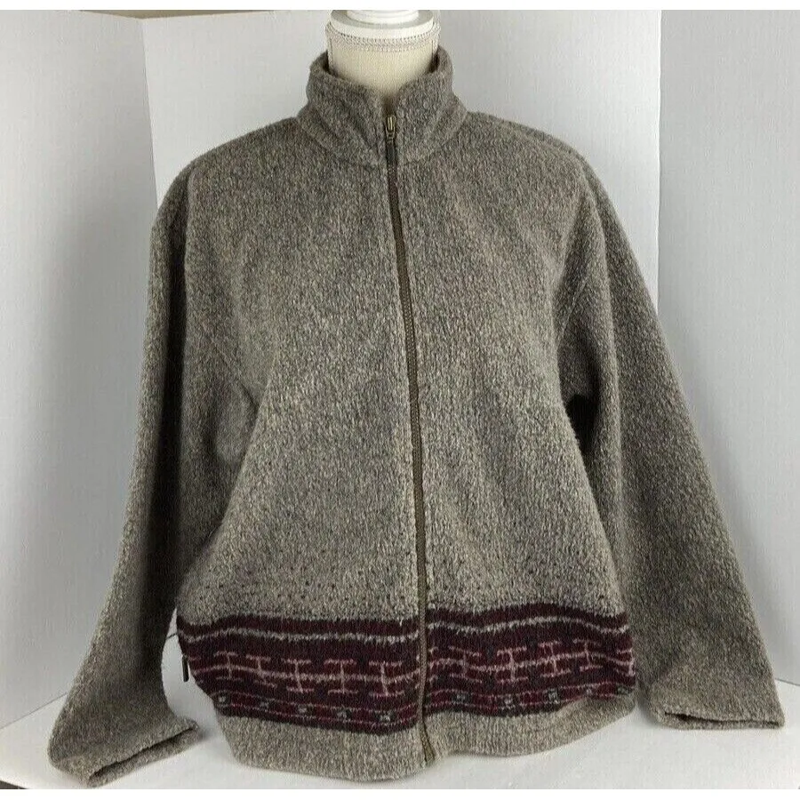 VTG Columbia Womens Small Maroon Grey Aztec Wool Fleece Zip Jacket USA 90s Y2K - Image 12