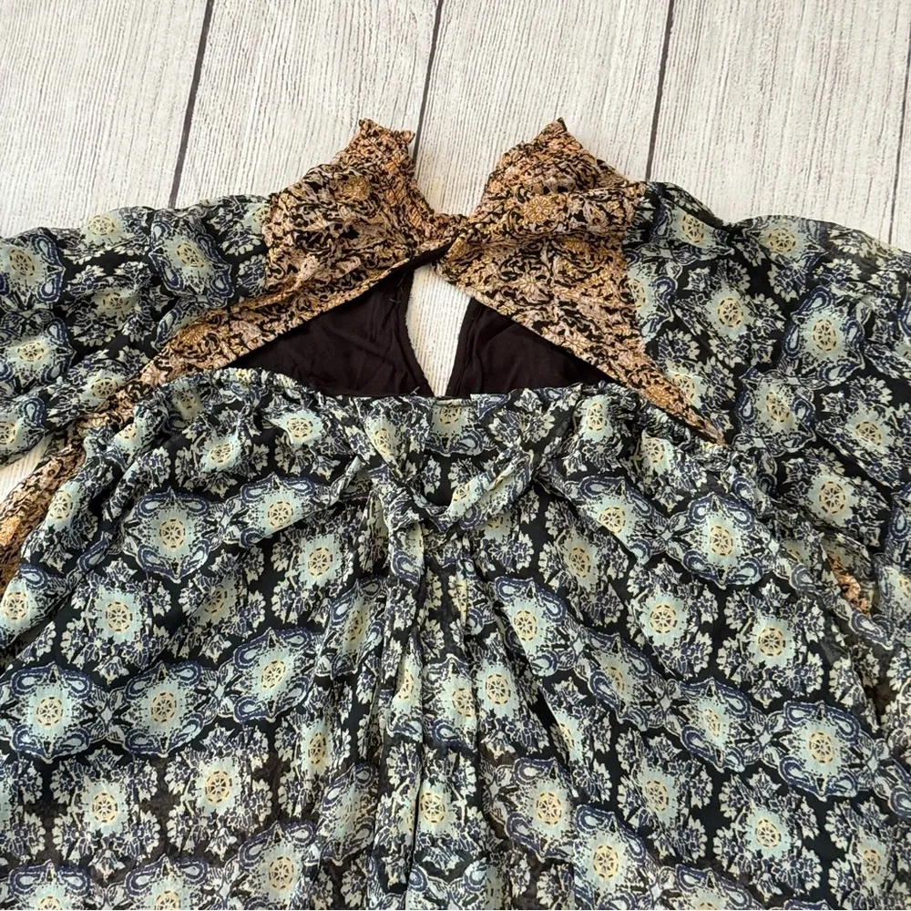 Free People Gabi Tunic Top size small black tan ruffles NEW - Image 13