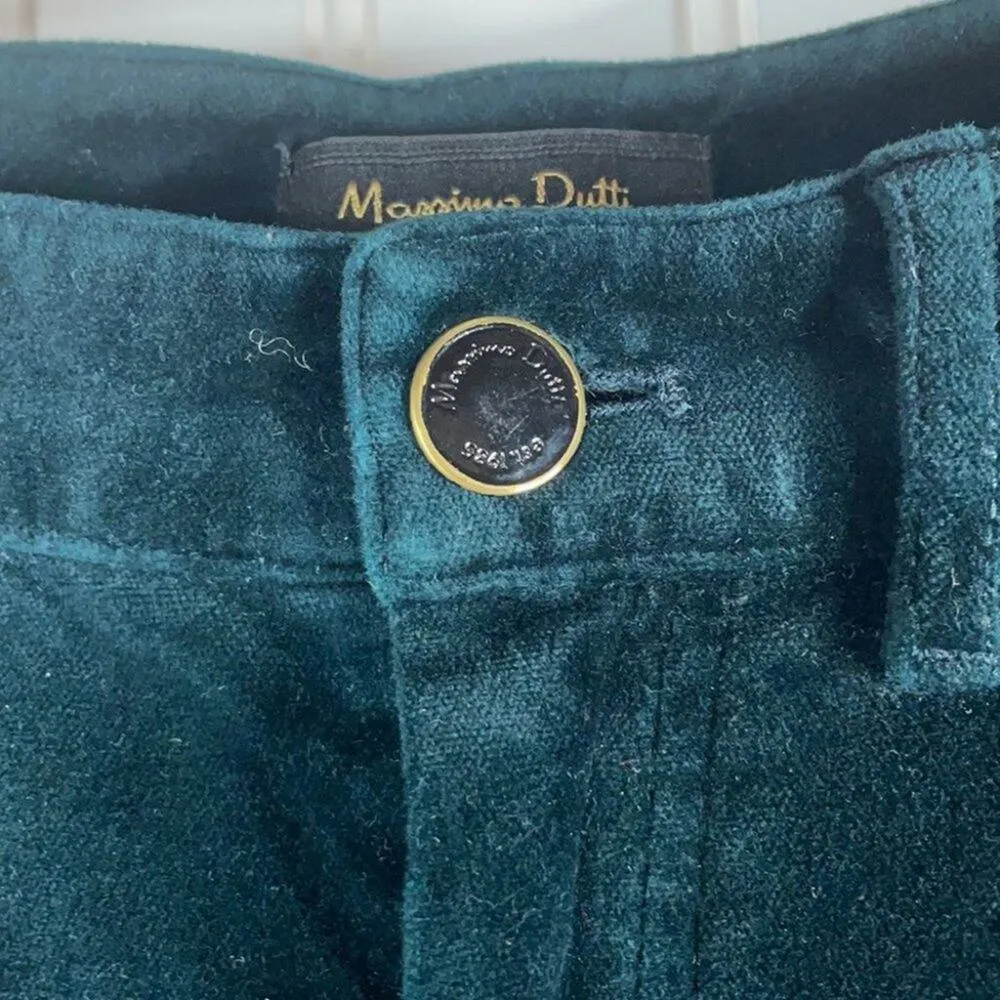 MASSIMO DUTTI Womens Green Skinny Velvet Casual Trousers Pants Size 6 - Image 3