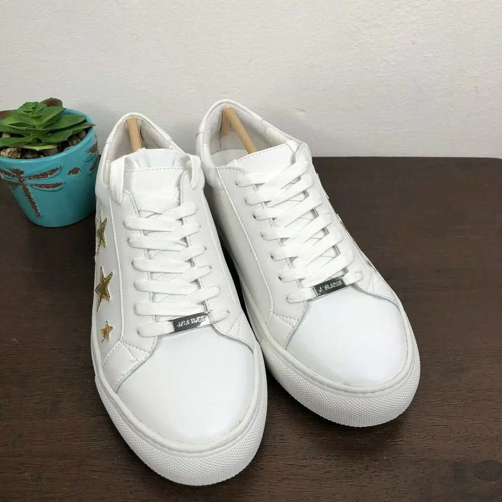 NEW J/Slides White Gold Metallic Leather Lapel Star Sneakers Women's Size 8M - Image 3