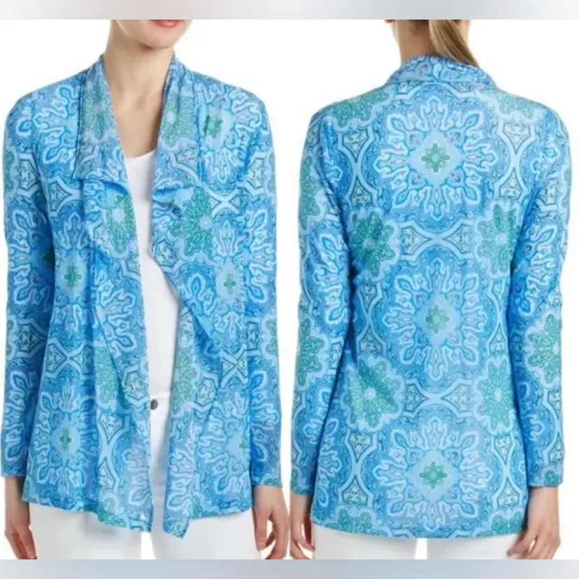 J.McLaughlin Balboa Knit Mesh Drape Blue Paisley Women's size XL - Image 2