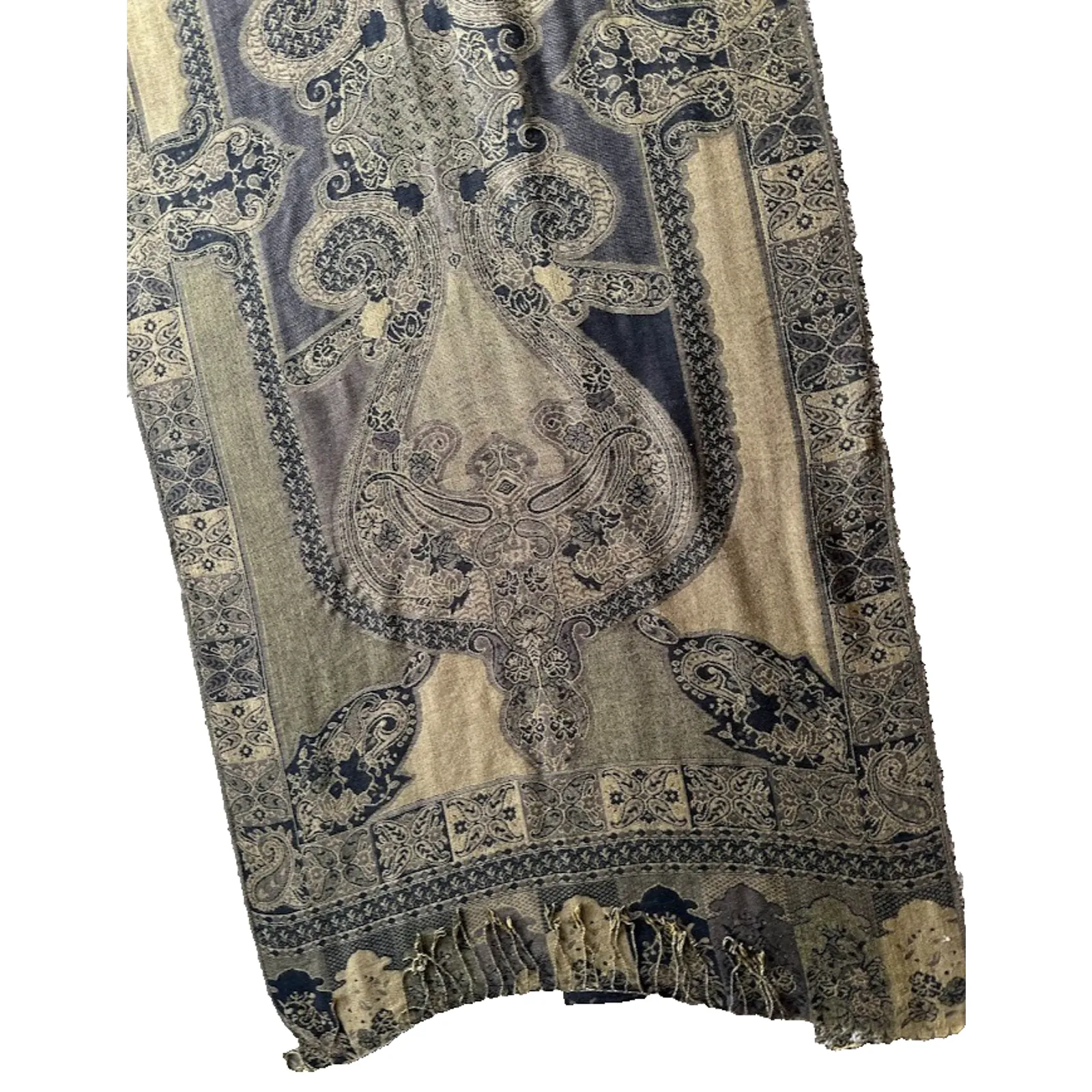 Pashmina Silk Pashmina Blend Gold Black Paisley Shawl Wrap Scarf 27 X 74 Fringe - Image 7