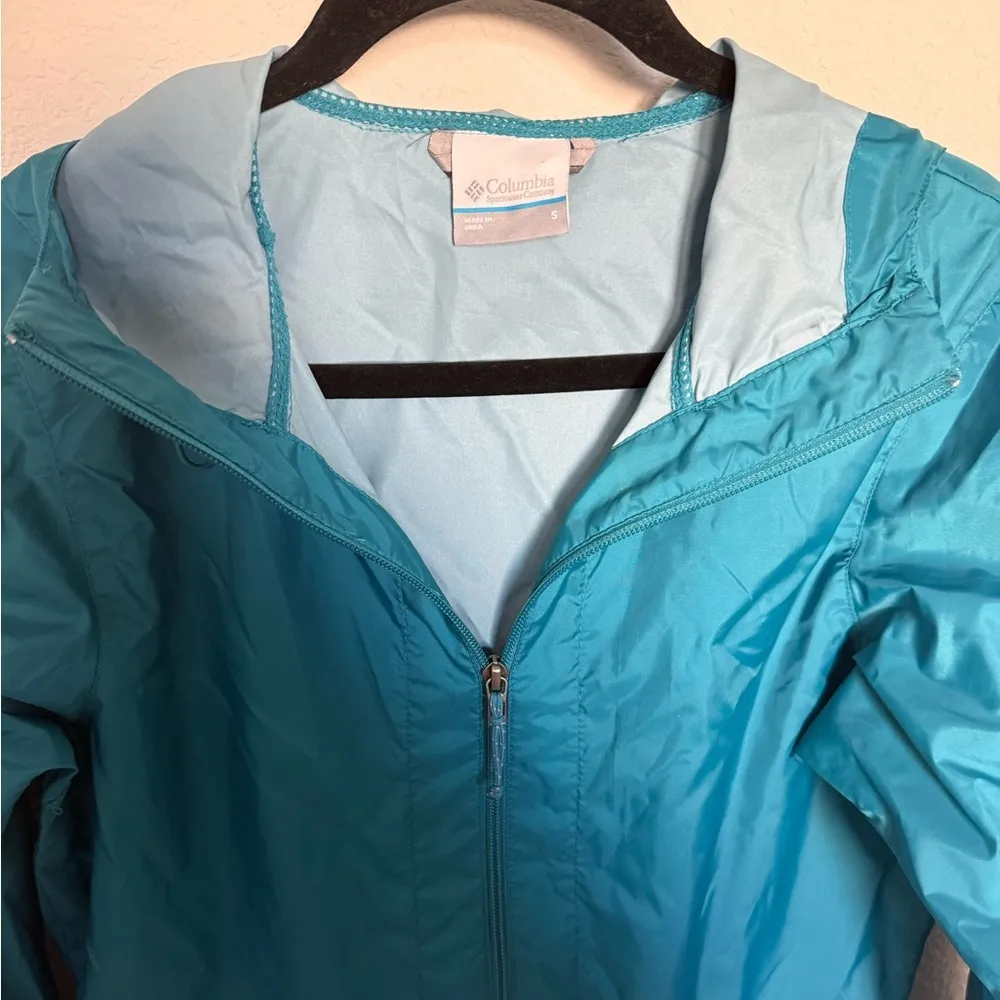 Columbia Rain to Fame Waterproof Hooded Jacket Windbreaker Teal Size Small - Image 3