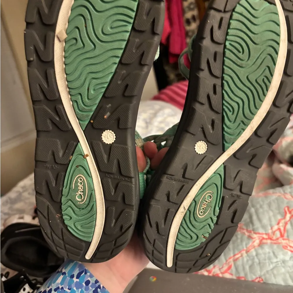 Chaco Sandals Womens Size 10 Active Strappy Green Geo Print Buckle Logo - Image 4