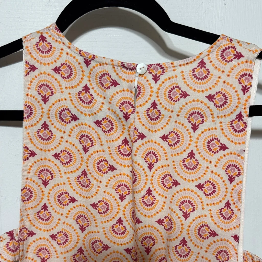 Side Cutout Pink Orange Patterned Women's Dress Ruffled Lined Size Medium - Image 5