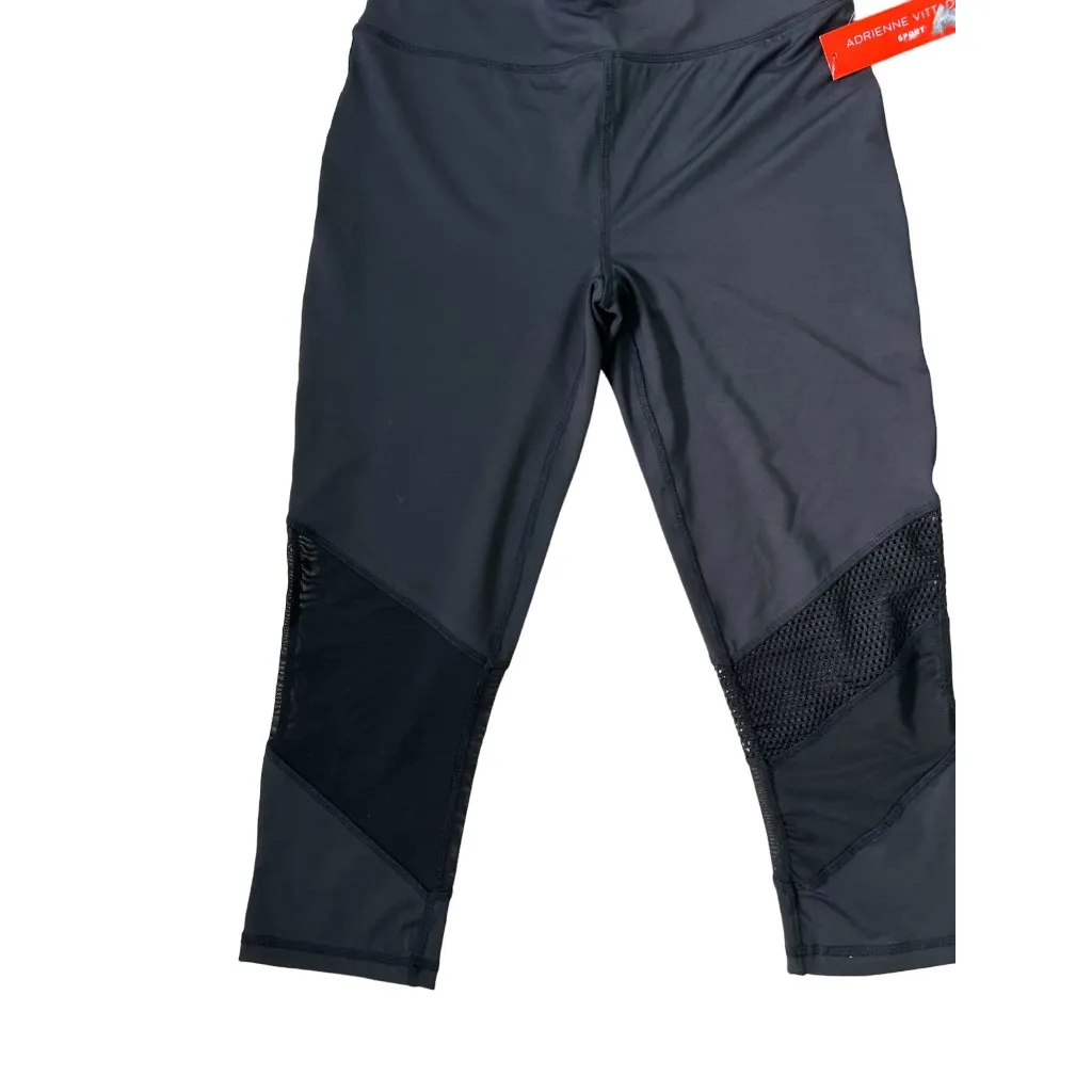 ADRIENNE VITTADINI Black Mesh Panel Capri Workout Pants Sz M NEW - Image 7