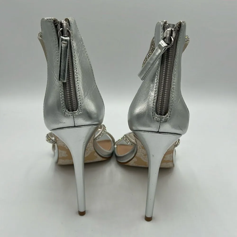 David Tutera Zoe Silver Rhinestone high heels B65 Size 7.5 - Image 8